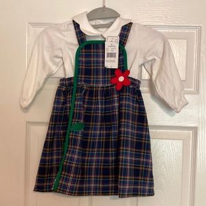 NWT Florence Eiseman Plaid Jumper with flower and blouse